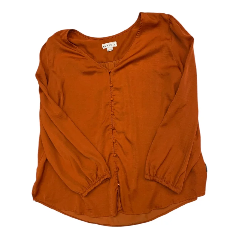 Top Long Sleeve By Ava & Viv In Orange, Size: 1x