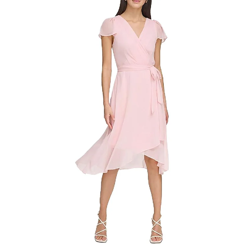 DKNY Womens Chiffon Flutter Sleeve Cocktail And Party Dress