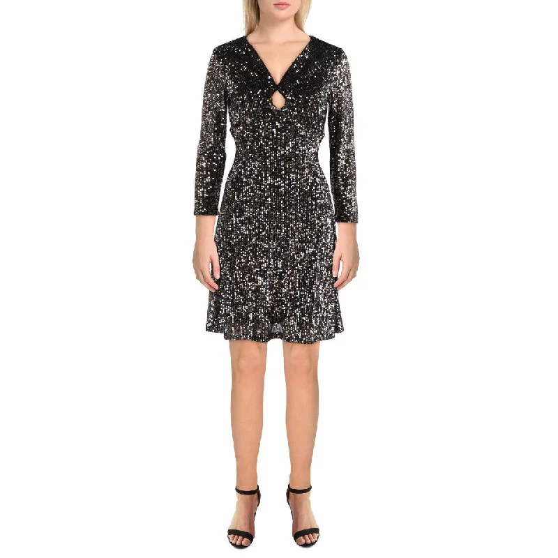 Gabby Skye Womens Sequined Mesh Cocktail And Party Dress