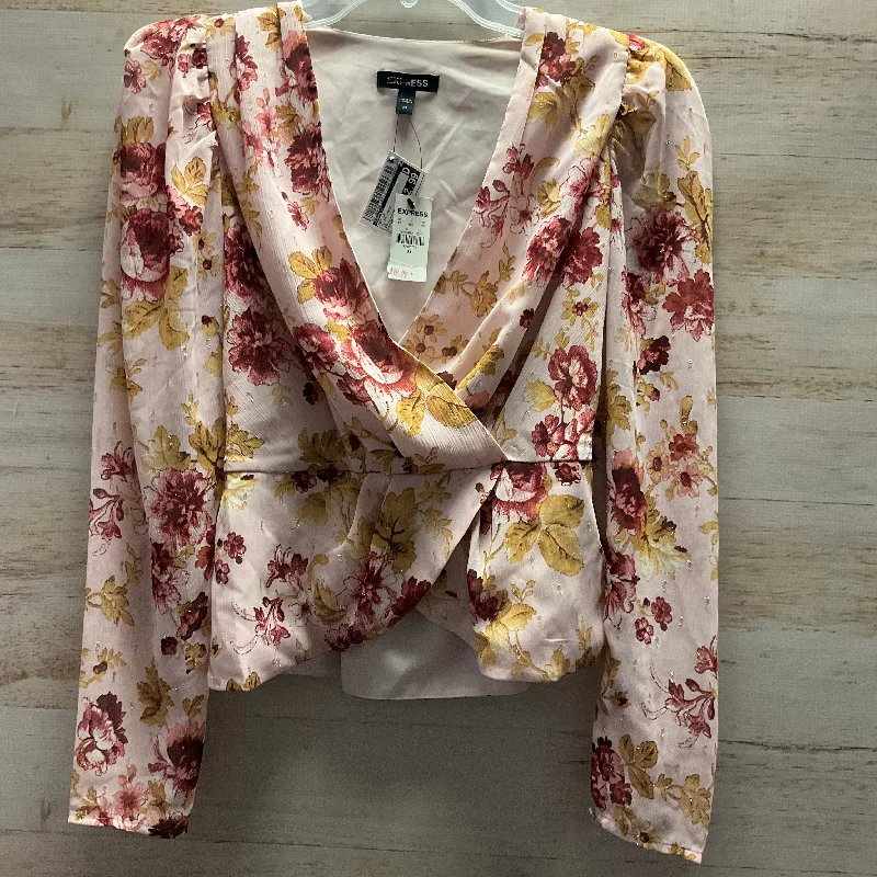 Top Long Sleeve By Express In Floral Print, Size: Xs