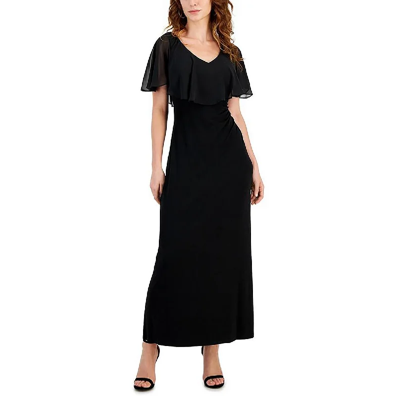 Connected Apparel Womens Petites Flutter Sleeve Long Cocktail And Party Dress