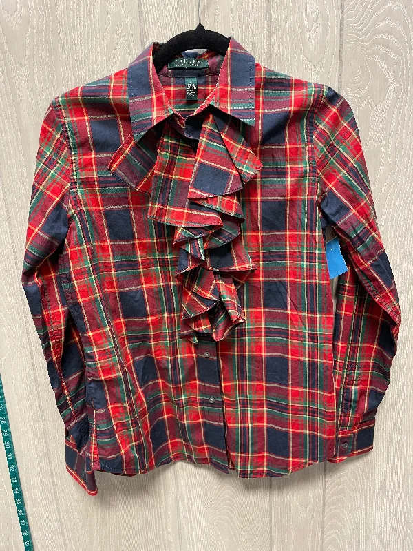 Top Long Sleeve By Lauren By Ralph Lauren In Plaid Pattern, Size: S