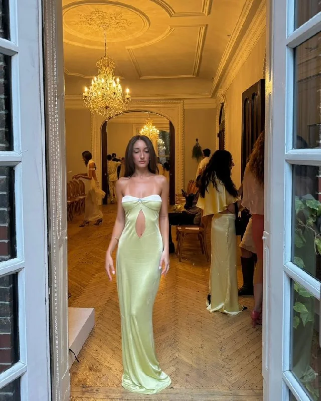 Green fashion simple long Mermaid Slim satin hollow ball gown evening dress wedding guest dress gh3019