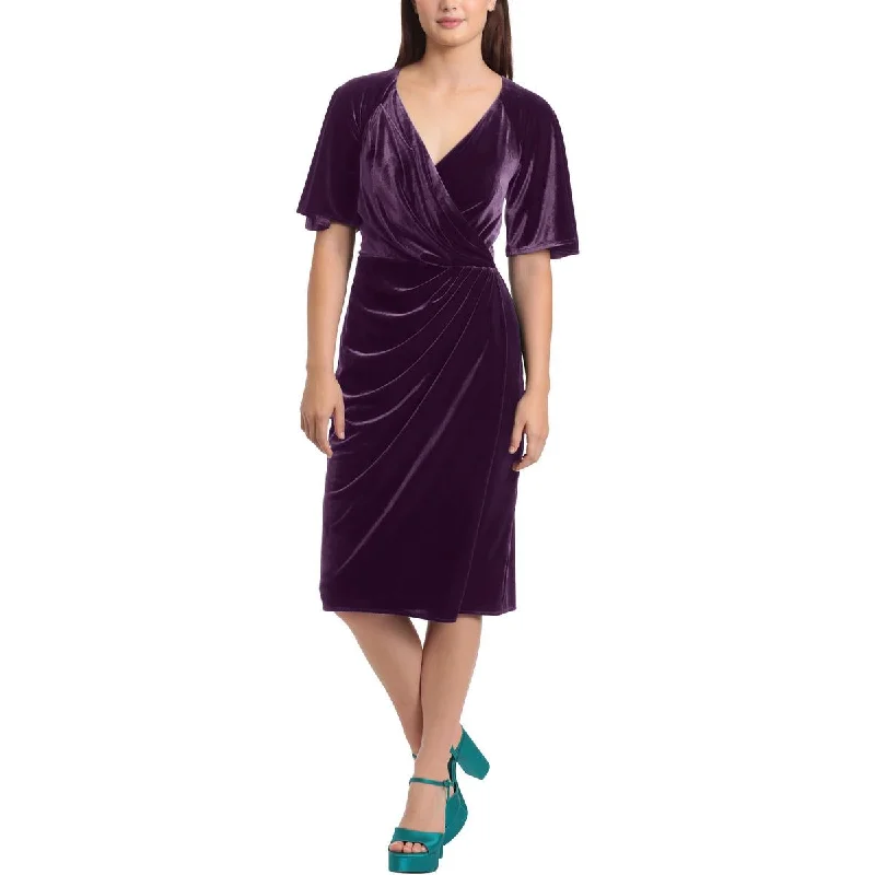 Maggy London Womens Velvet Faux Wrap Cocktail and Party Dress