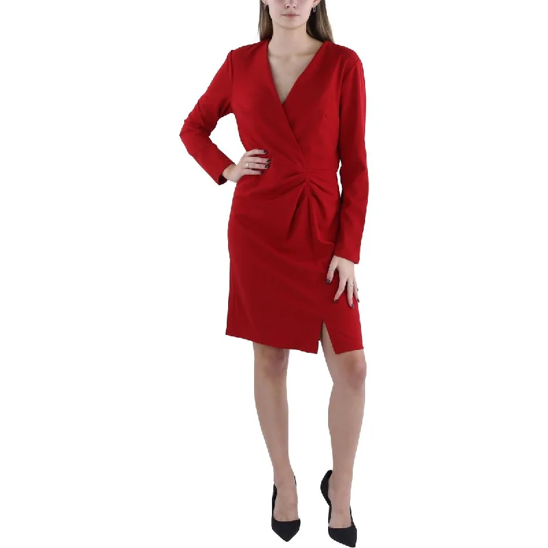 Maggy London Womens Faux Wrap V-Neck Cocktail And Party Dress