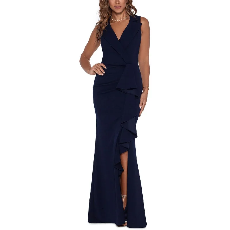 Betsy & Adam Womens Tuxedo Ruffle Cocktail And Party Dress