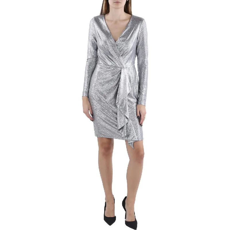 Lauren Ralph Lauren Womens Metallic Surplice Cocktail And Party Dress