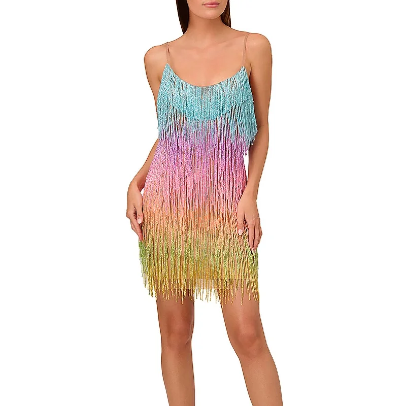 Liv Foster Womens Beaded Fringe Cocktail And Party Dress