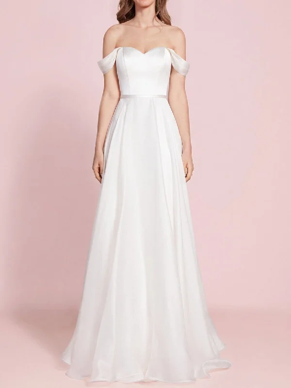 Satin Off The Shoulder Sweetheart Wedding Dress