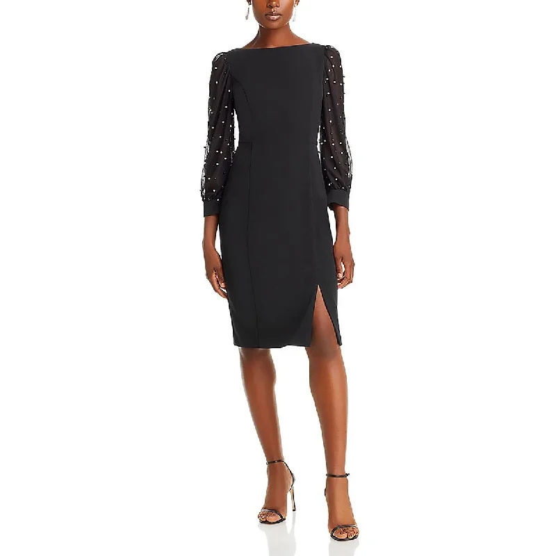 Eliza J Womens Embellished Sheer Sleeve Cocktail And Party Dress