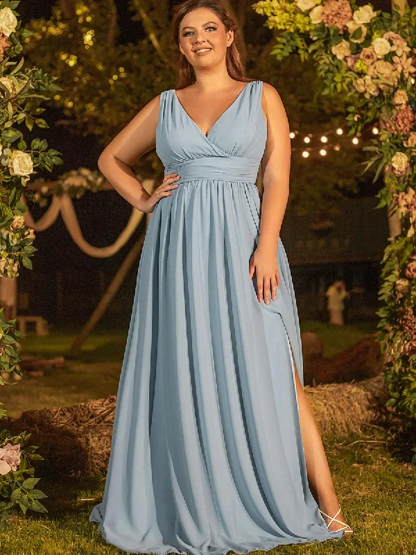 Light Blue Plus Size Bridesmaid Dresses Sleeveless V neck