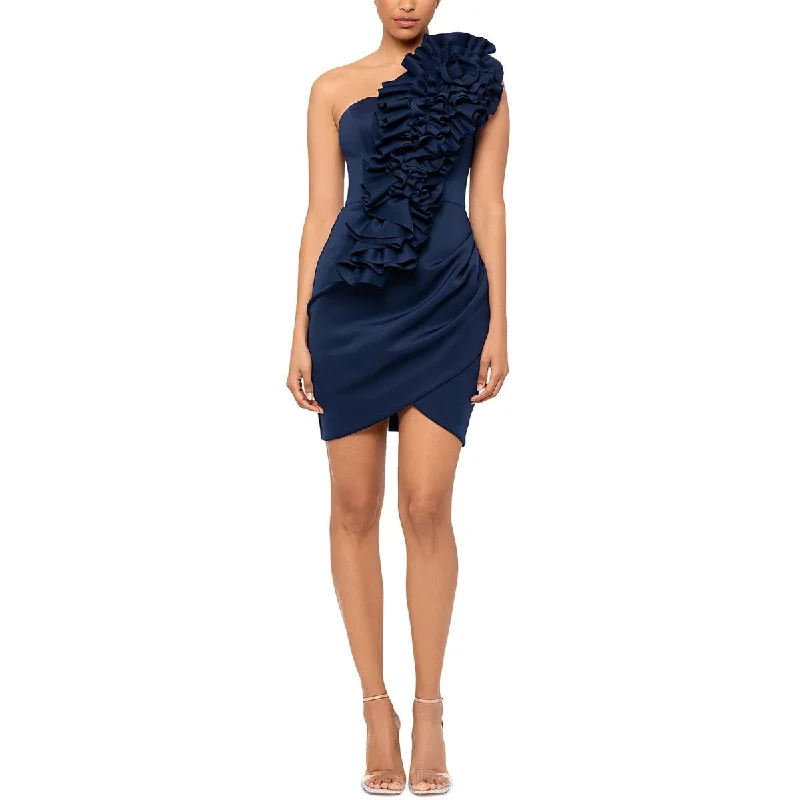 Betsy & Adam Womens One Shoulder Ruffle Cocktail And Party Dress