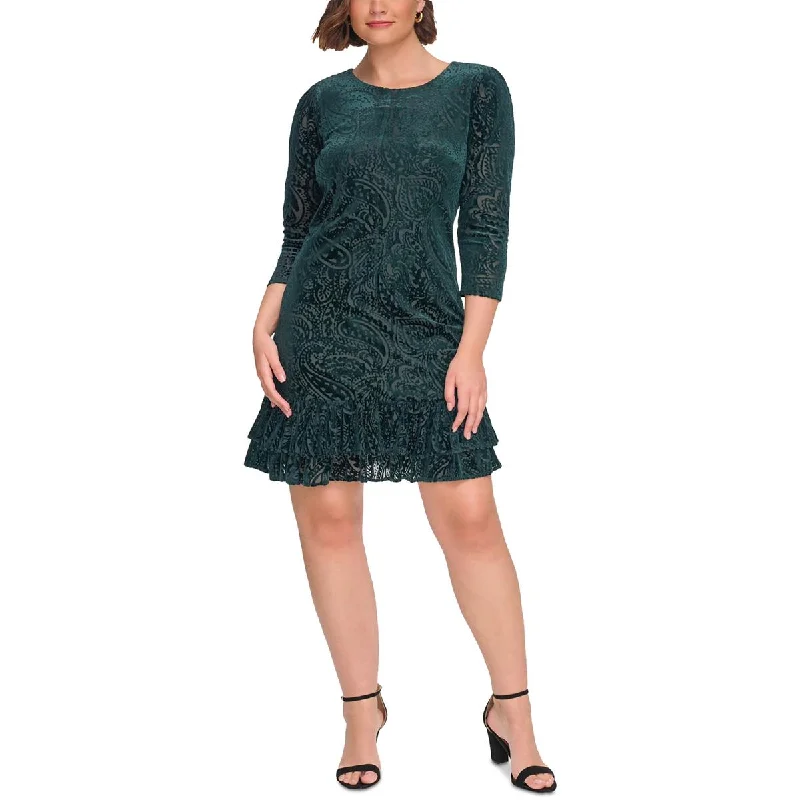 Tommy Hilfiger Womens Plus Velvet Burnout Cocktail And Party Dress