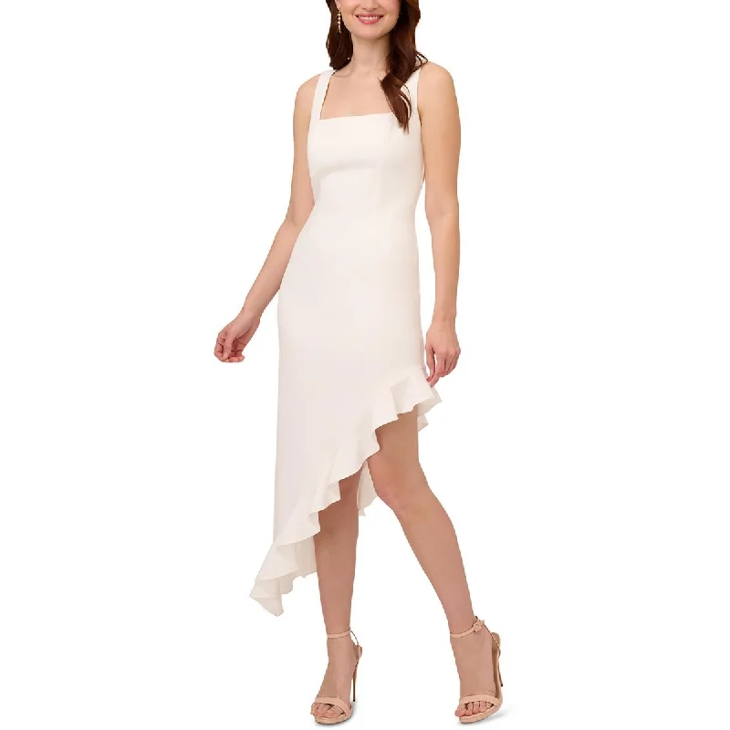 Adrianna Papell Womens Asymmetric Flounce Cocktail And Party Dress