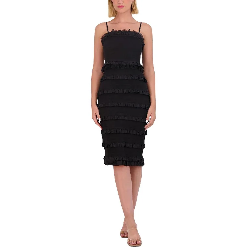 Vince Camuto Womens Petites Lace Trim Ruffle Cocktail And Party Dress