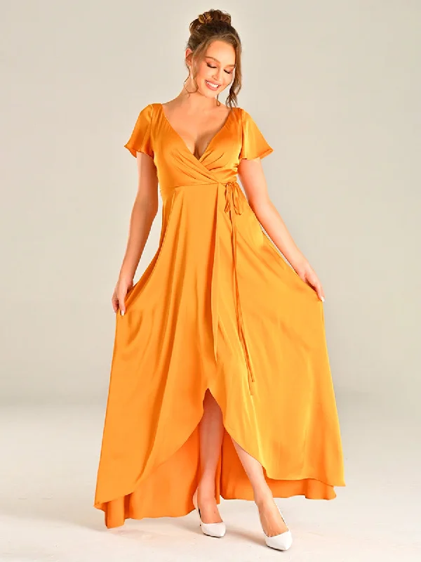 Golden Yellow Bridesmaid Dress Chiffon High Slit