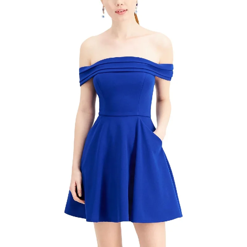 City Studio Womens Juniors Off-The-Shoulder Pleated Cocktail and Party Dress