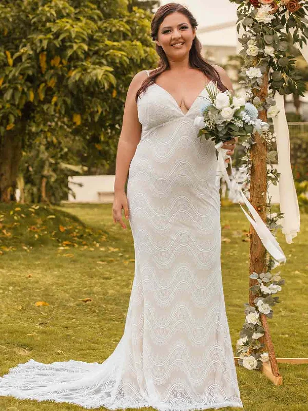 Sleeveless Plus Size Wedding Dresses Country V Neck Mermaid