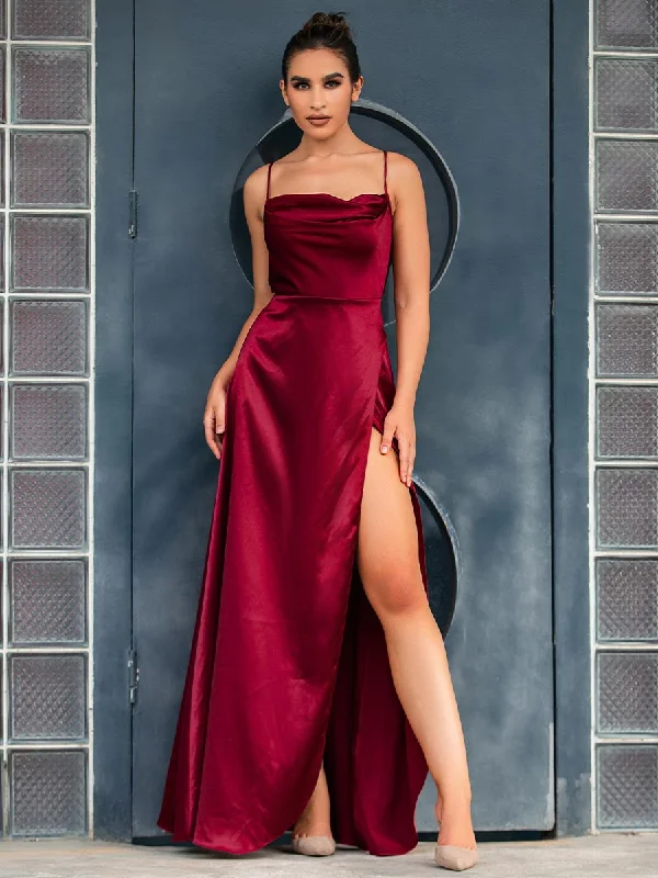 Cheap Satin Red Bridesmaid Dresses Slip Sleeveless