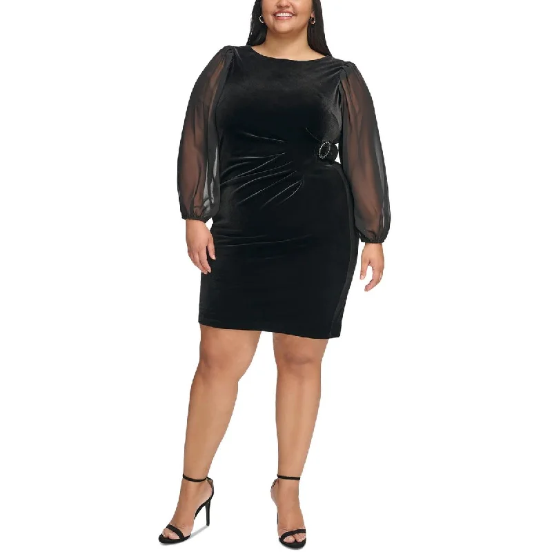 Jessica Howard Womens Plus Velvet Chiffon Sleeve Cocktail And Party Dress