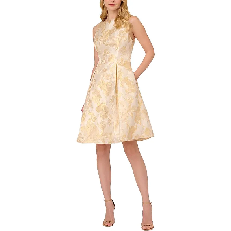 Adrianna Papell Womens Metallic Floral Print Cocktail And Party Dress