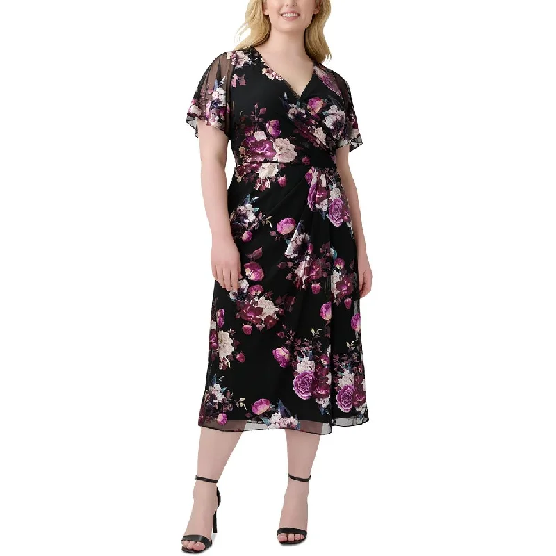 Adrianna Papell Womens Foiled Floral Cocktail And Party Dress