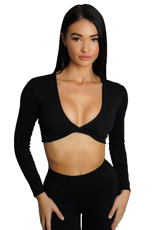 SCULPT LONG SLEEVE TWIST TOP - BLACK