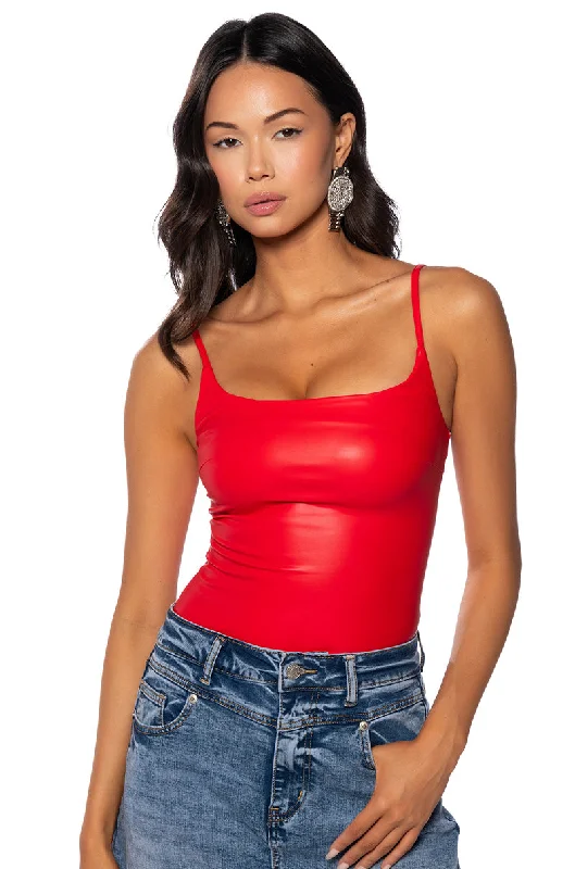 ULTRA STRETCH FAUX LEATHER SQUARE NECK BODYSUIT