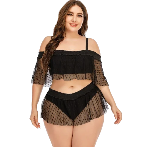 Plus Size  Sexy Mesh Bikini Black Swimsuit