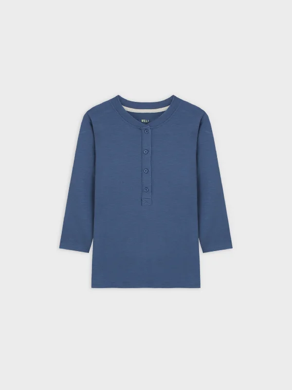 4 BUTTON HENLEY TEE-BLUE