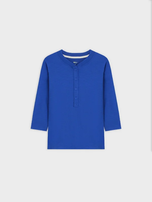 4 BUTTON HENLEY TEE-COBALT BLUE