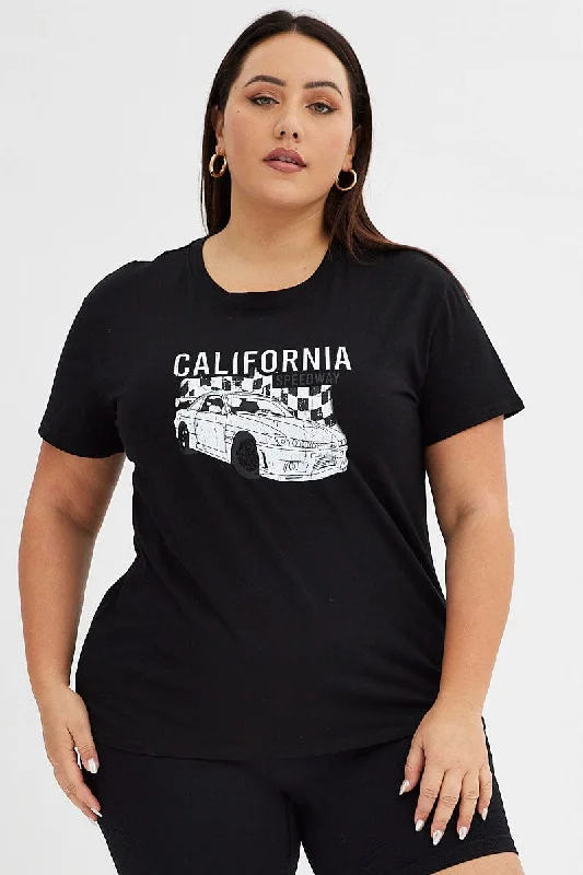 Black Graphic T-shirt California Speedway Short Sleeve