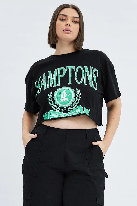 Black Graphic T-shirt Short Sleeve Crew Neck