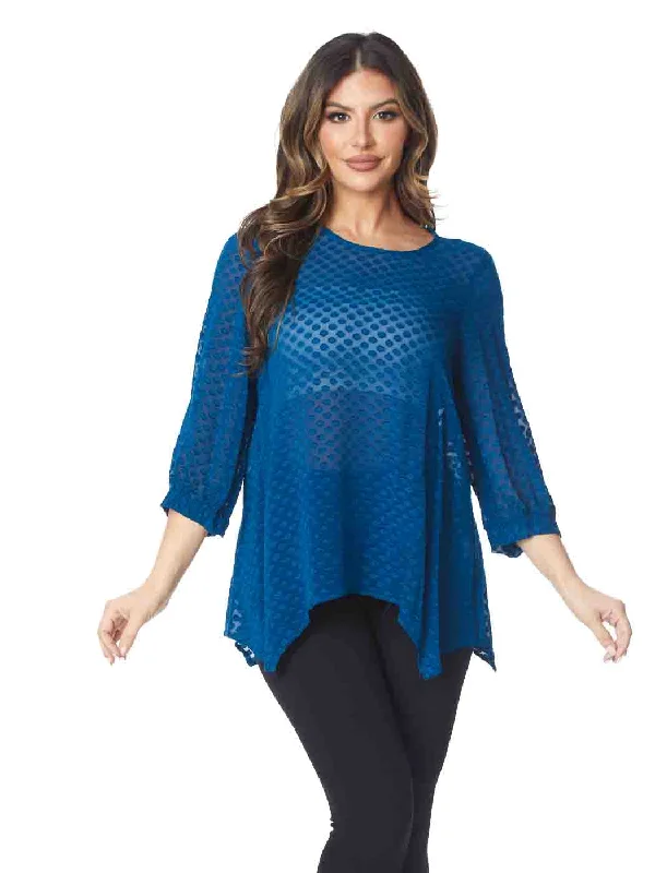 Tianello "Pebbles" Washable Silk Jacquard Leni Blouse-Midnight Teal