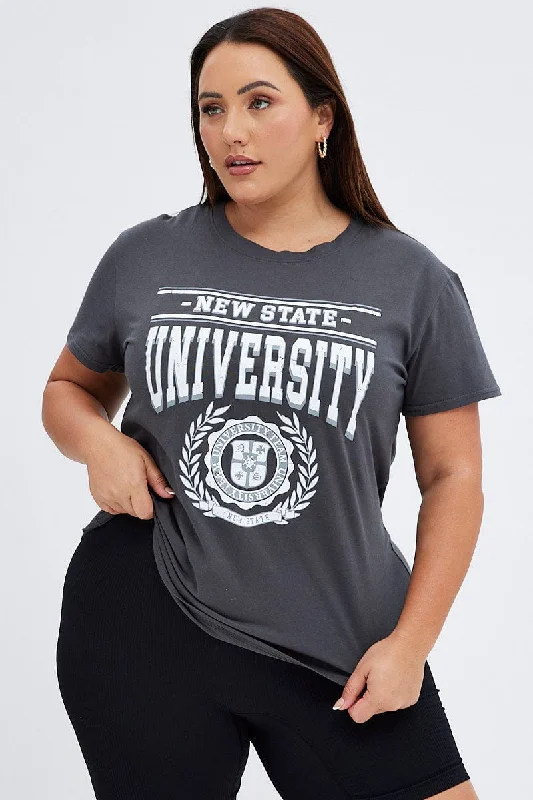 Grey Graphic T-shirt New State University Print