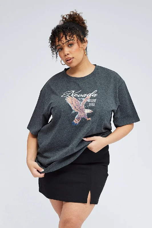 Grey Oversized T-shirt Nevada Eagle Graphic Print