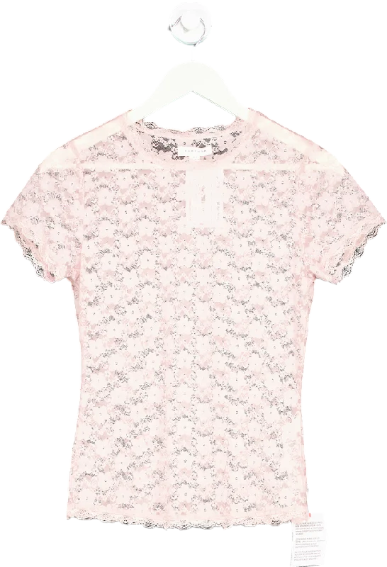 TopShop Pink Lace Short Sleeve T-Shirt UK M