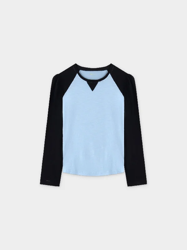 Two Tone Baseball Tee-Light Blue/Black