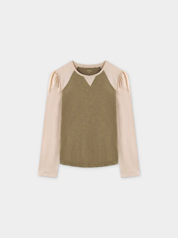 Two Tone Baseball Tee-Olive/Vanilla