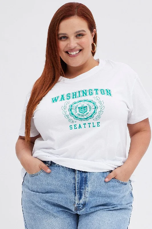 White College T-shirt Washington Regular Length Cotton