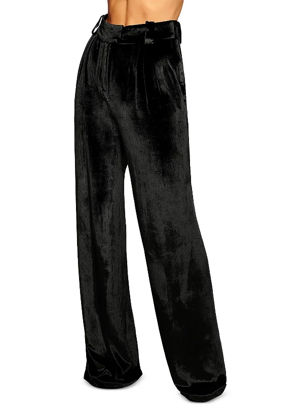 Marceline Womens Velvet High Rise Wide Leg Pants