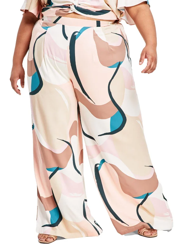 Plus Womens High-Rise Printed Wide Leg Pants