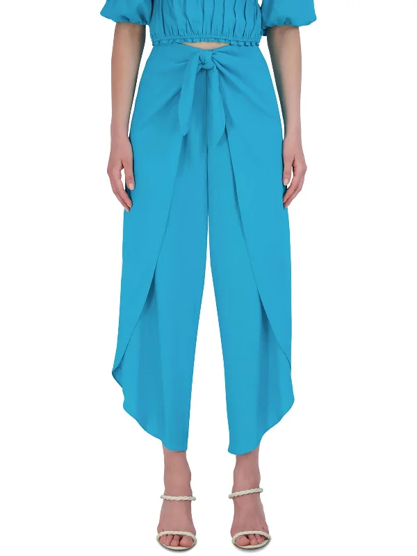 Womens High Rise Tie Waist Wide Leg Pants