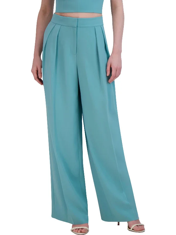 Womens Office Pleated Wide Leg Pants