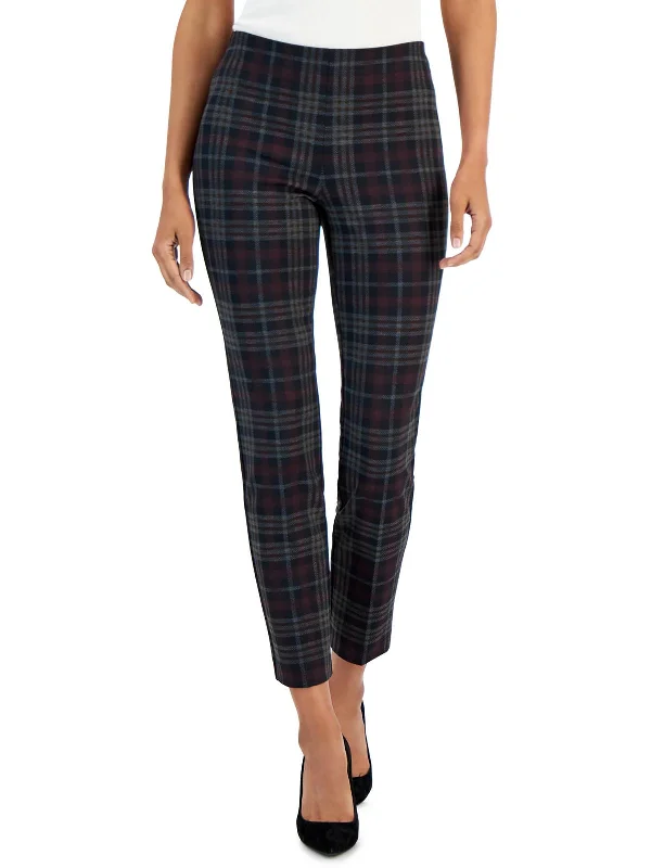 Womens Plaid Pull On Ankle Pants