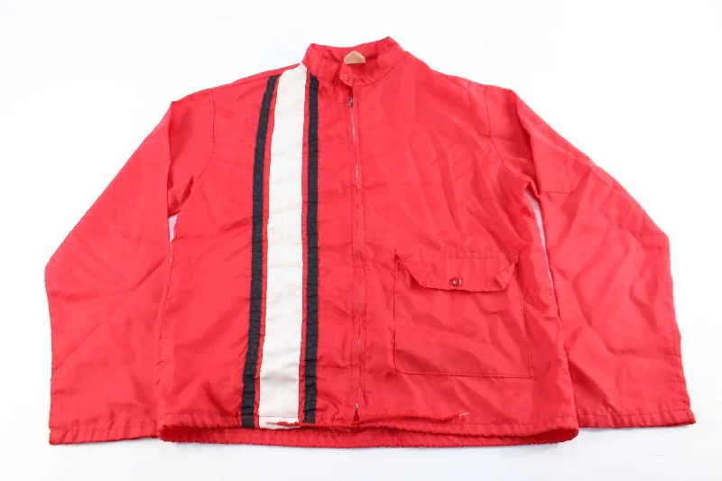 80's Red Striped Racing Zip Up Jacket