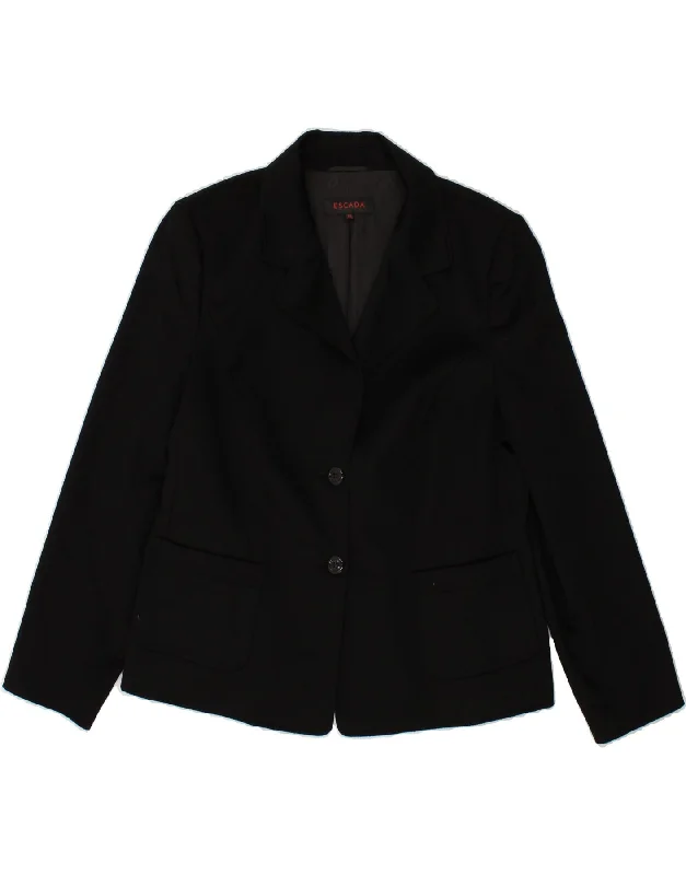 ESCADA Womens 2 Button Blazer Jacket EU 46 XL Black Virgin Wool