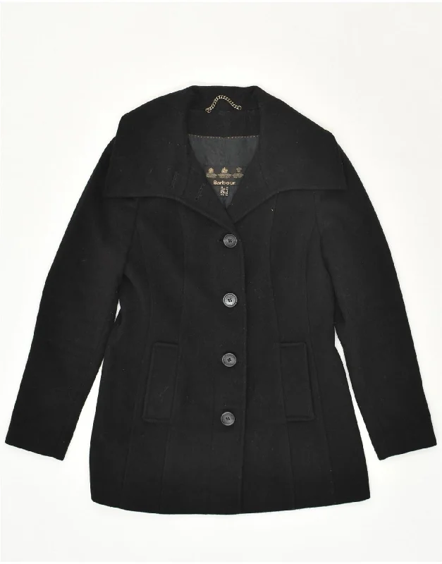 BARBOUR Womens Overcoat UK 10 Small  Black Wool