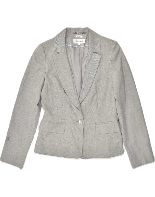 CALVIN KLEIN Womens 2 Button Blazer Jacket US 6 Medium Grey Polyester