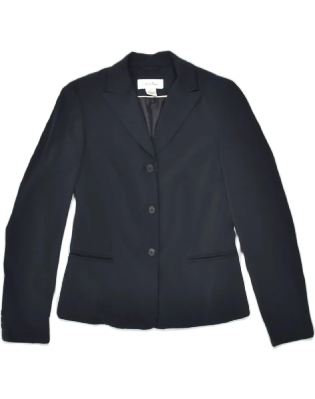 CALVIN KLEIN Womens 3 Button Blazer Jacket US 4 Small Navy Blue Polyester